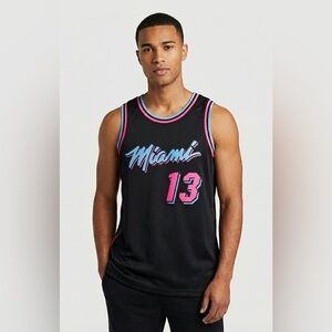 Facsimile Autographed Bam Adebayo Miami Black Vice City Reprint Jersey Men's XL